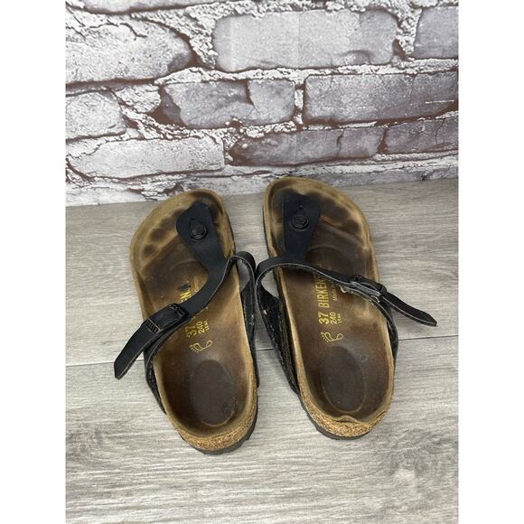 Birkenstock Gizeh Black Leather Thong Cork Strap Sandals Women Sz 37EU/6.5M US - Picture 6 of 16